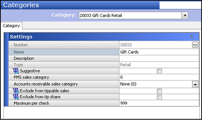 Menu categories