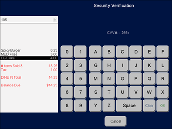 Security verification screen