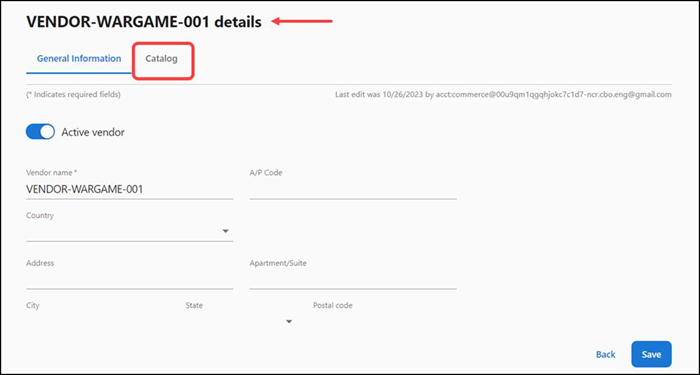 Screen showing general information tab