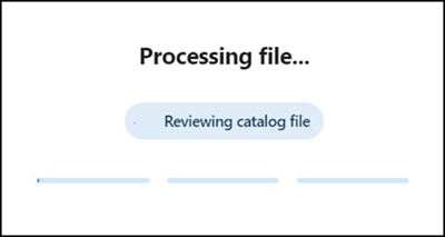 Screen showing file upload processing window