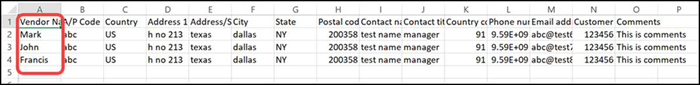 Adding vendor information in bulk
