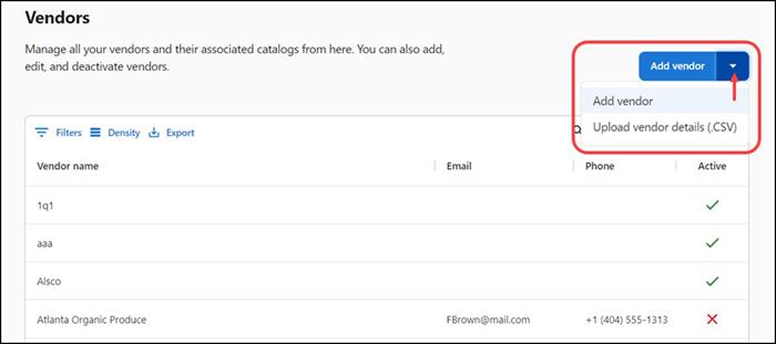 Adding vendors in bulk