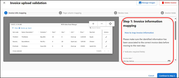 Invoice upload validation screen