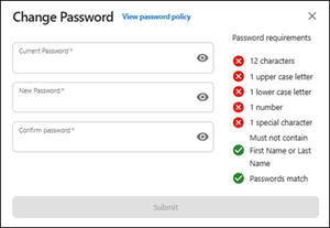 Changing password screen