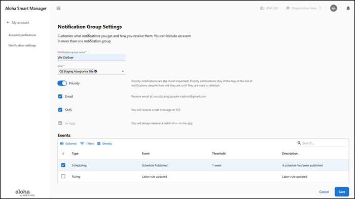 Notification group settings