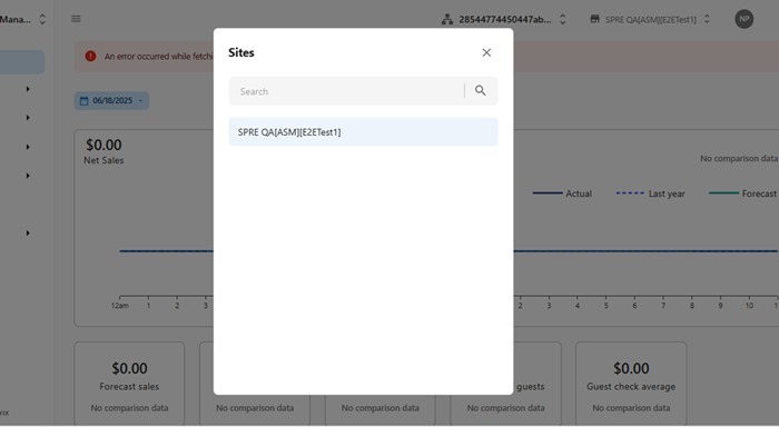 ASM Dashboard selecting sites
