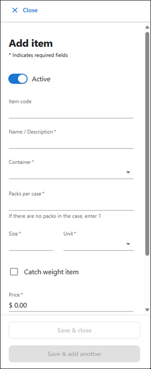 Add Item Screen