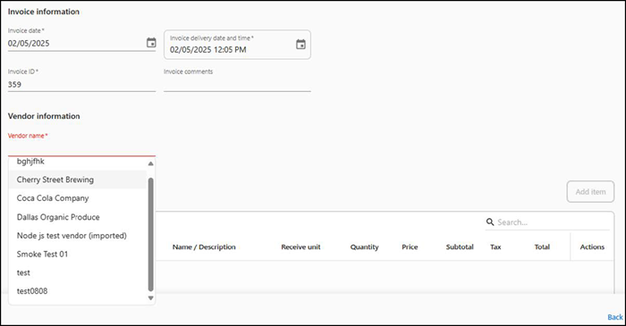 Adding or Selecting a Vendor