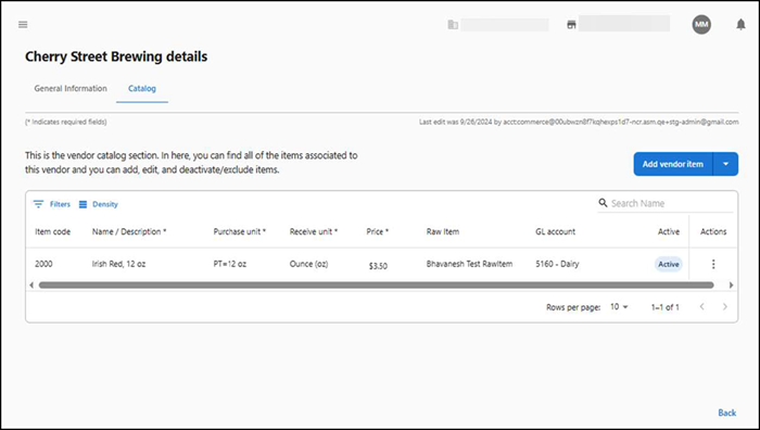 Catalog tab