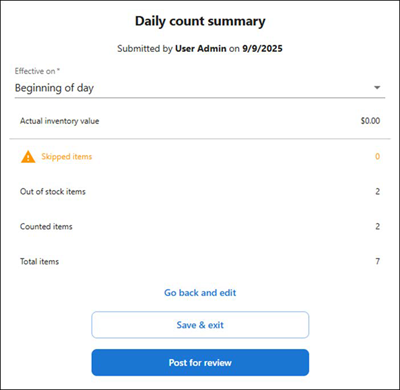 Count summary at the location