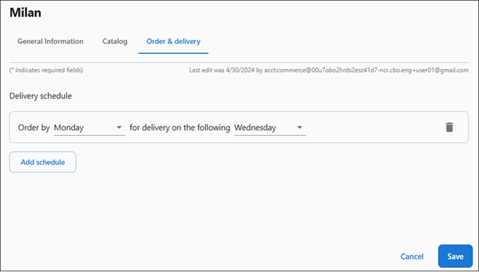 Create an order and its delivery schedule