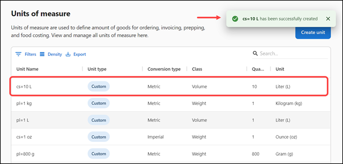 Custom unit of measure is created