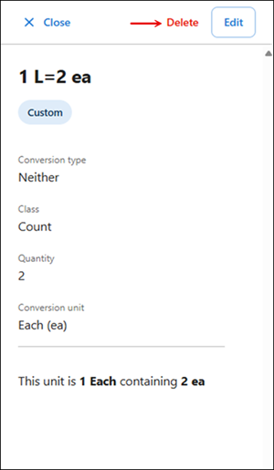 Deleting a custom units of measure