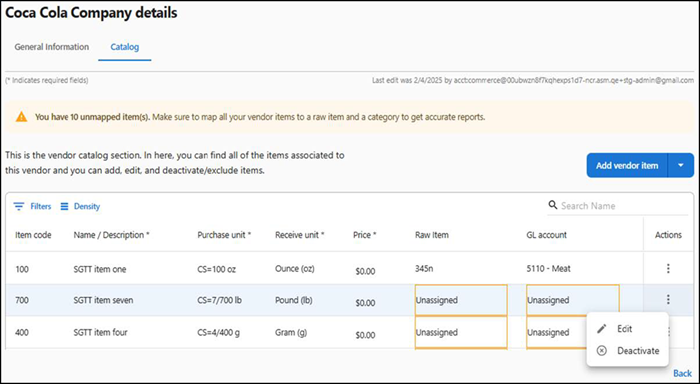 Edit Vendor Item