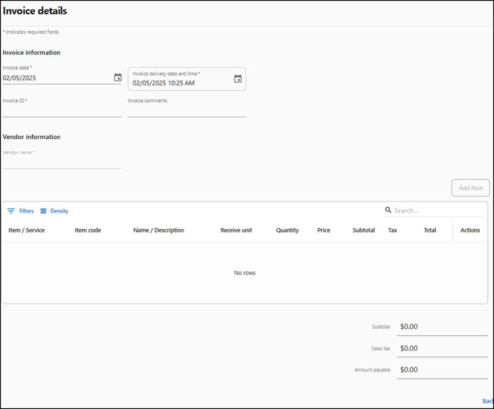 Invoice Details Screen