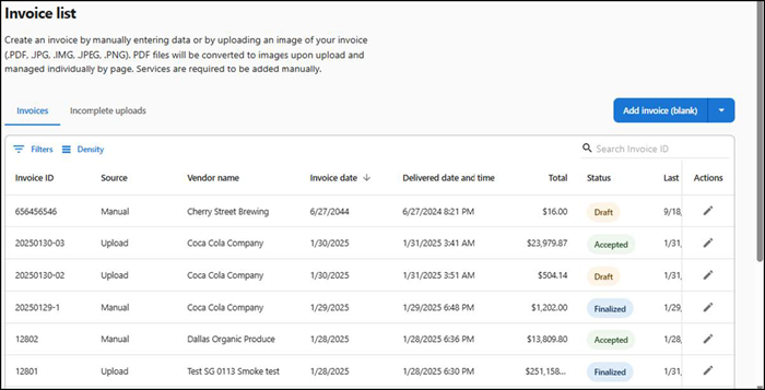 Invoice List Screen