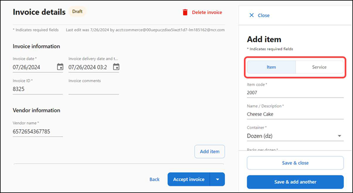 Option to Enter Item or Service Details
