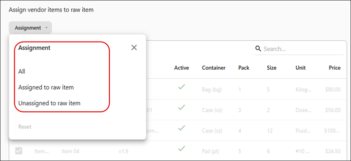 Option to view assigned and unassigned raw items