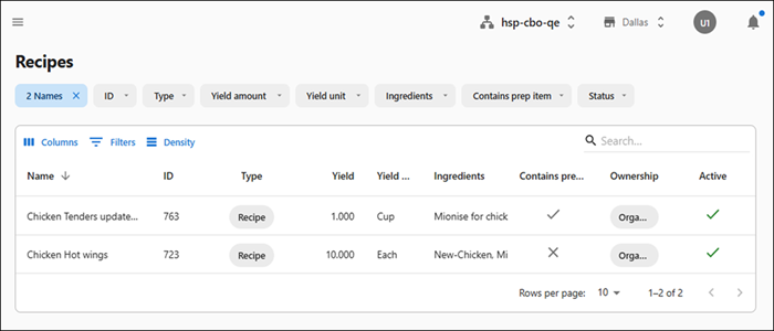 Recipes home screen