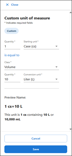 Saving custom unit of measure
