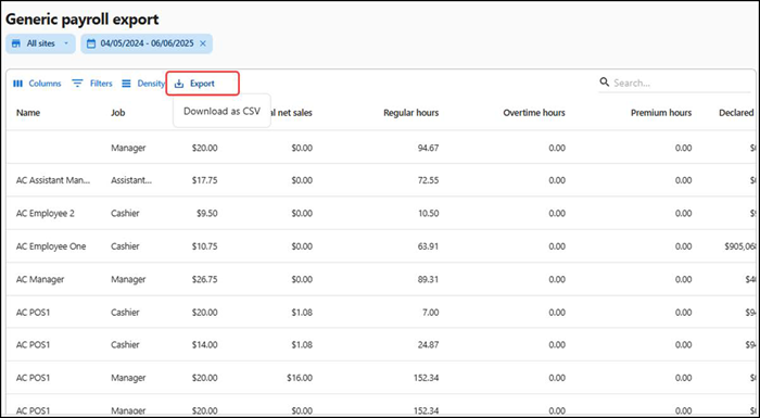 Generic payroll export report