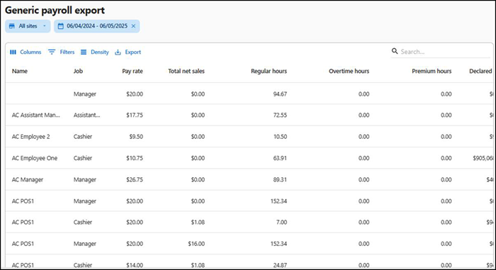Generic payroll export report