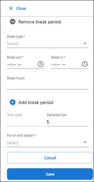 Break shift screen
