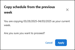 Copy schedule confirmation window