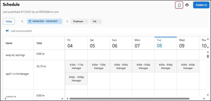 Copy schedule screen