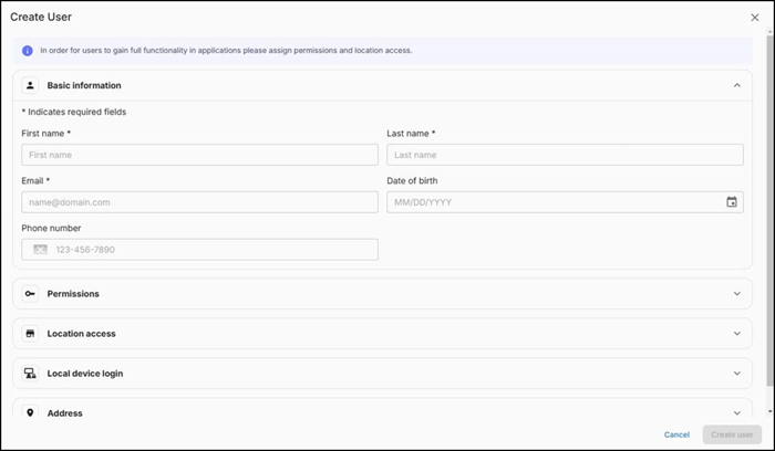 Create user screen in NCR identity