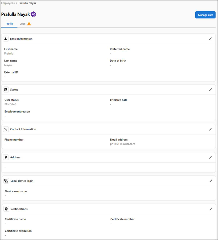 Employees profile screen