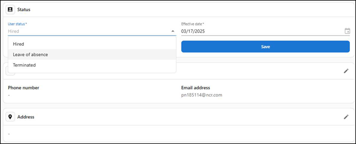 Employees status screen