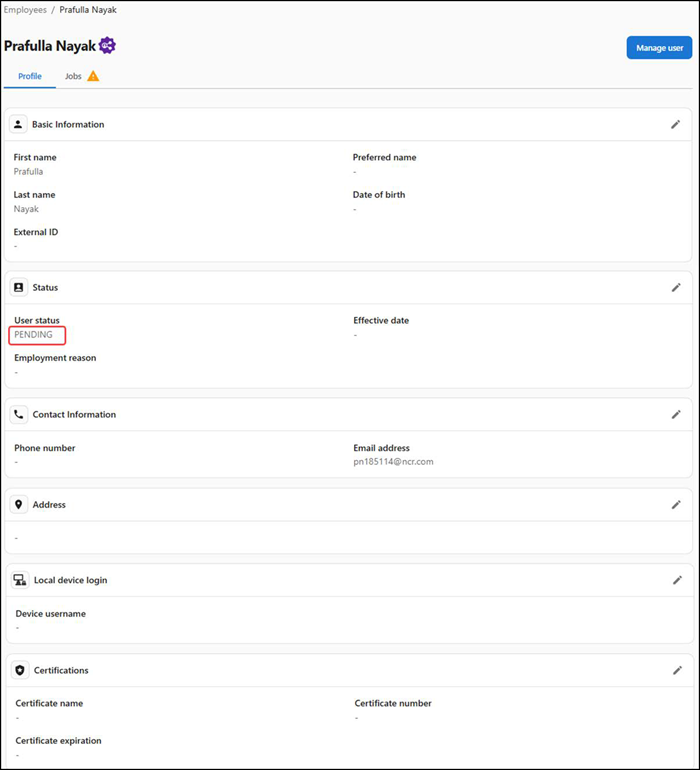 Employee profile screen