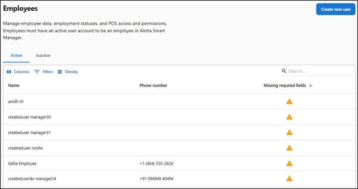 Employees screen
