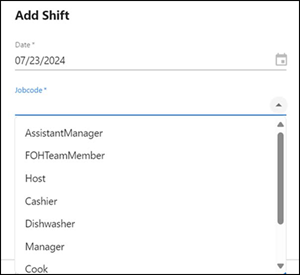 Job selection screen