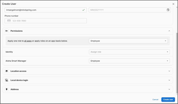 Permissions screen