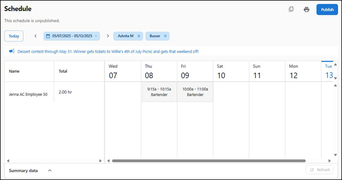 Publish on schedule screen