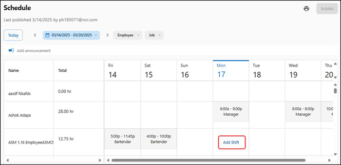 Adding a shift to schedule