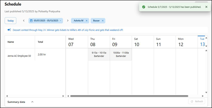 Schedule confirmation detail screen