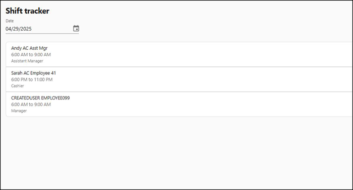 Shift tracker screen