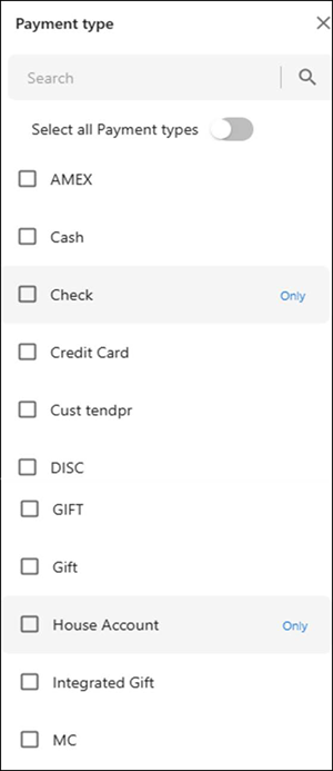 Window with different payment types