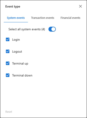 Window showing different event types