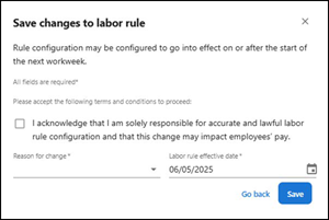Acknowledge labor rules screen