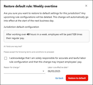 Acknowledge screen for restore default