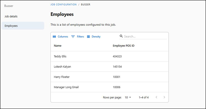 Employee jobs screen