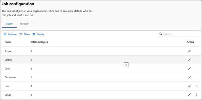 Job configuration screen
