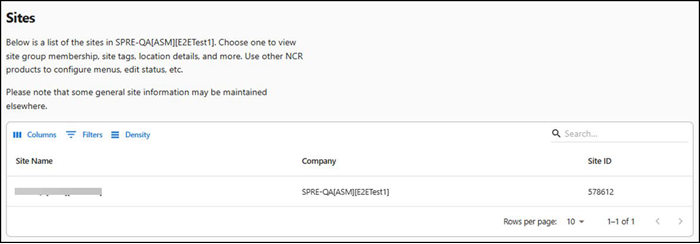 Organisational settings sites screen