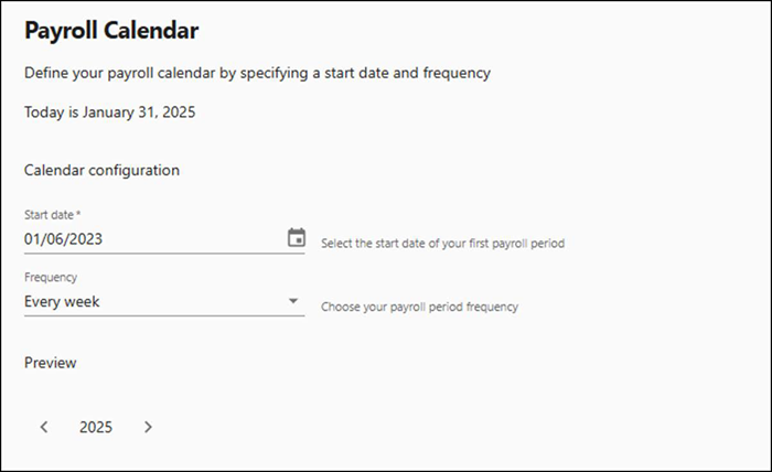 Payroll calendar options