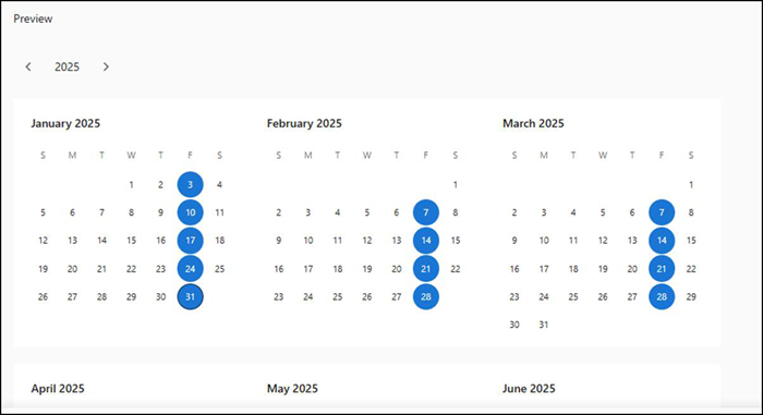 Payroll calendar preview