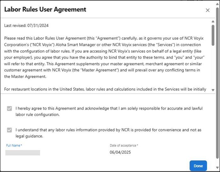 User agreement